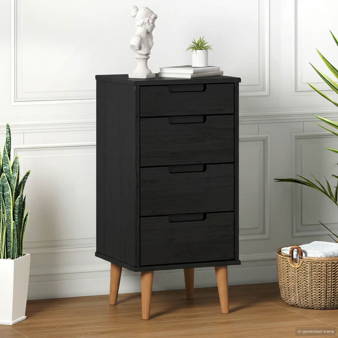 vidaXL Cajonera MOLDE Negro 40 x 35 x 82 cm Madera de Pino Maciza