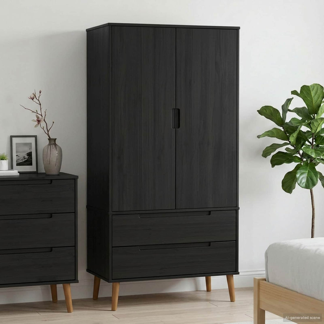 vidaXL Armario MOLDE Negro 90 x 55 x 175 cm Madera de Pino Maciza