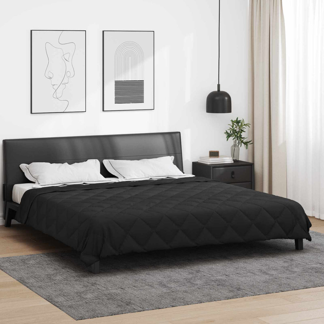 vidaXL Edredón de Todo el Año Negro 200 x 220 cm Microfibra