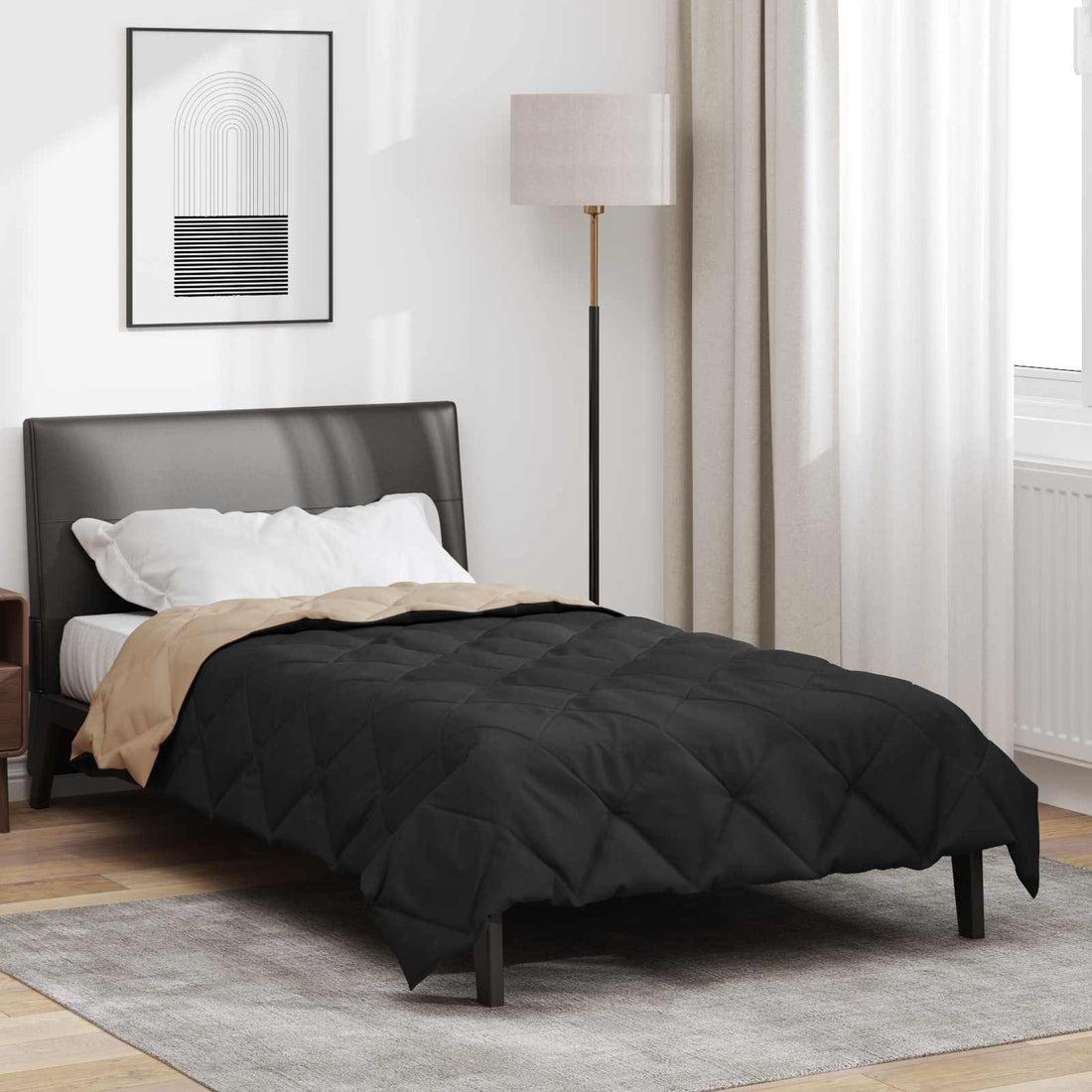 vidaXL Edredón de Todo el Año Negro y Tono Arena 155 x 220 cm