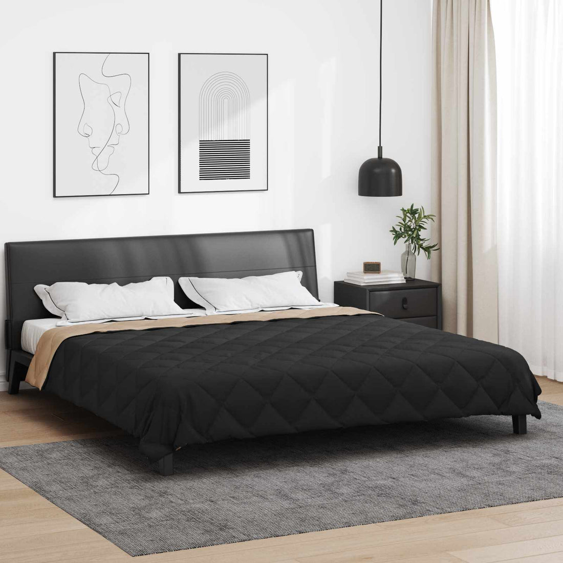 vidaXL Edredón de Todo el Año Negro y Tono Arena 220 x 240 cm