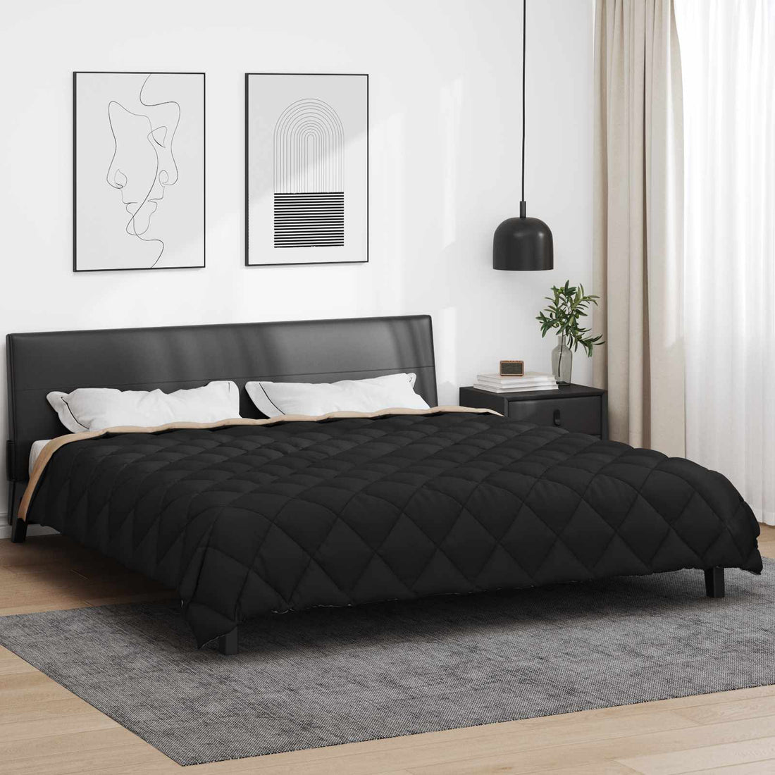 vidaXL Edredón de Invierno 200 x 200 cm 450 gsm Negro y Tono Arena
