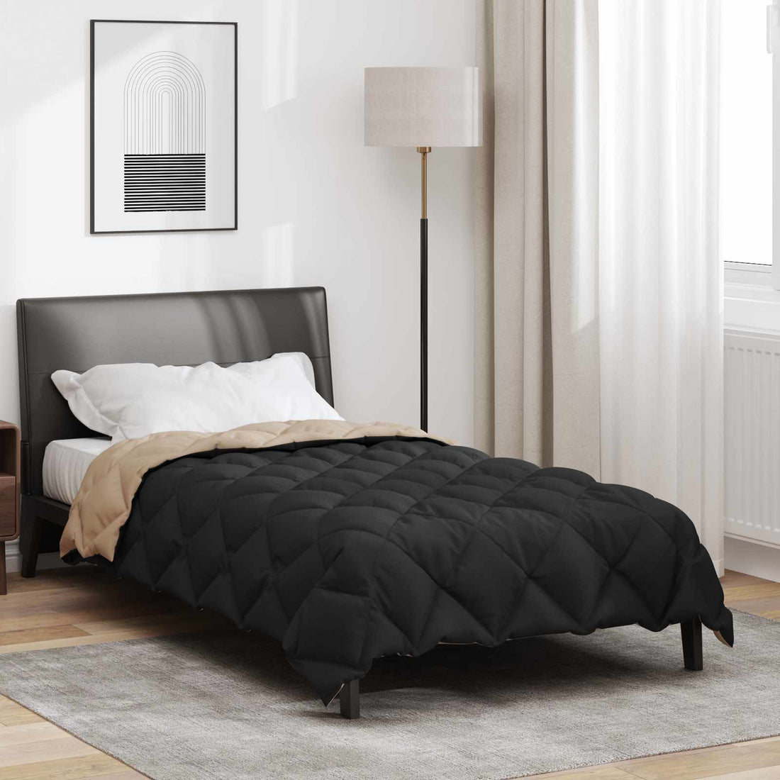 vidaXL Edredón de Invierno 155 x 220 cm 450 gsm Negro y Tono Arena