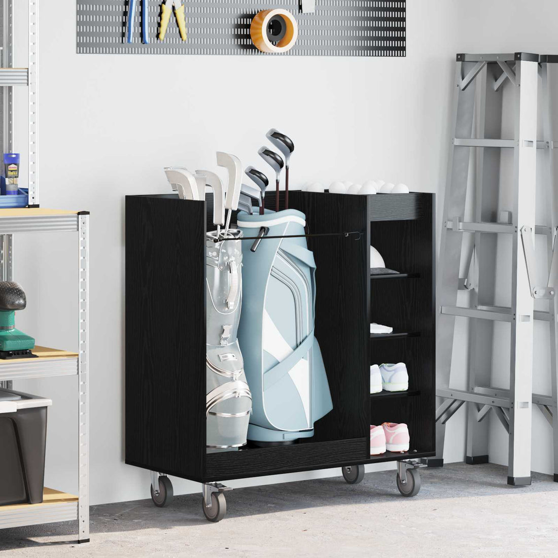 vidaXL Armario de Golf con rueda Liso Roble Negro 90 x 45 x 98 cm