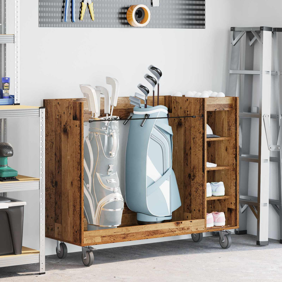 vidaXL Armario de Golf con rueda Liso Madera vieja 120 x 45 x 98 cm