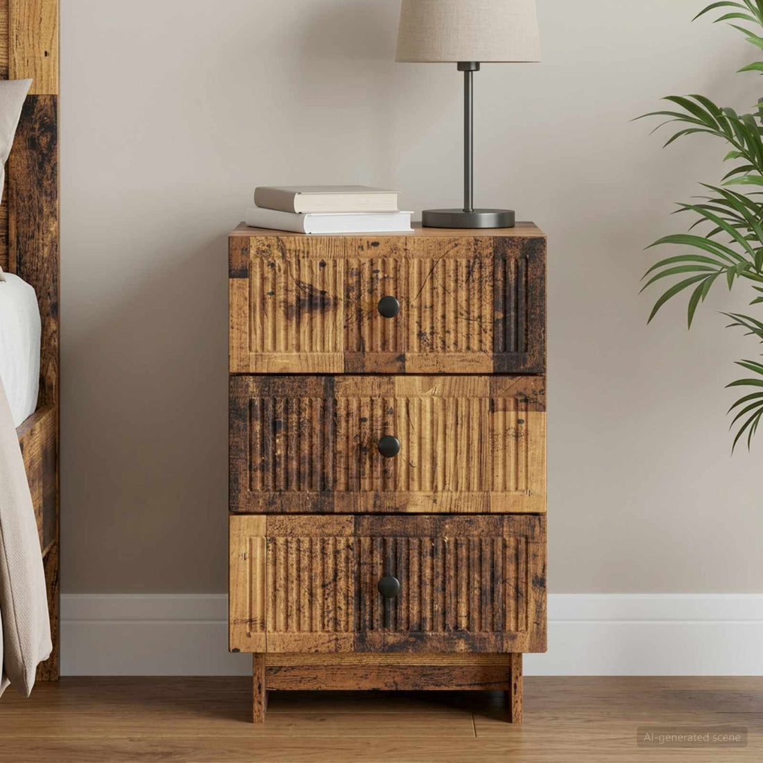 vidaXL Armario de Noche con cajón Madera envejecida 43 x 41 x 66,5 cm