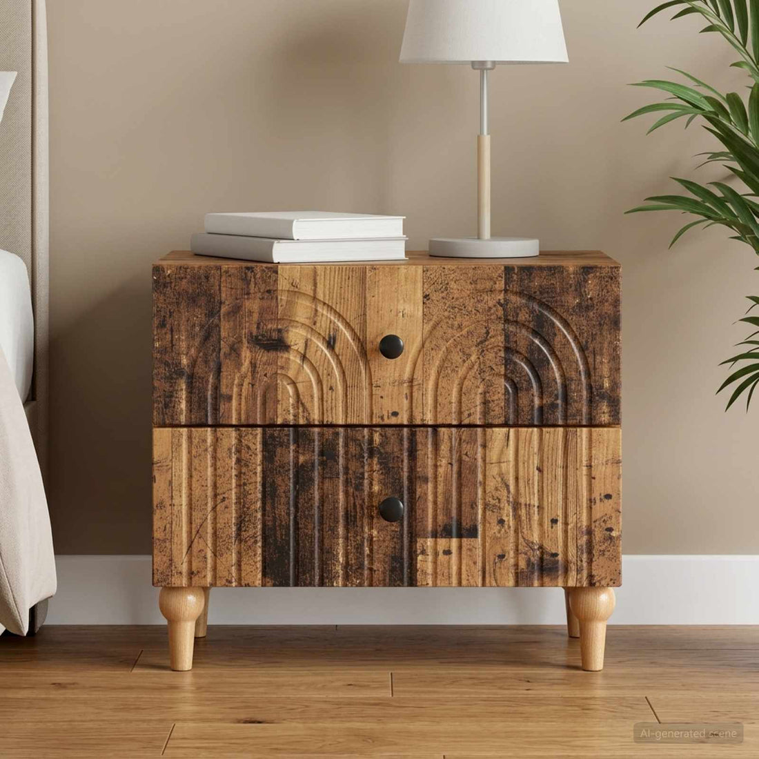 vidaXL Armario de Noche con cajón Madera envejecida 62 x 34,5 x 48 cm
