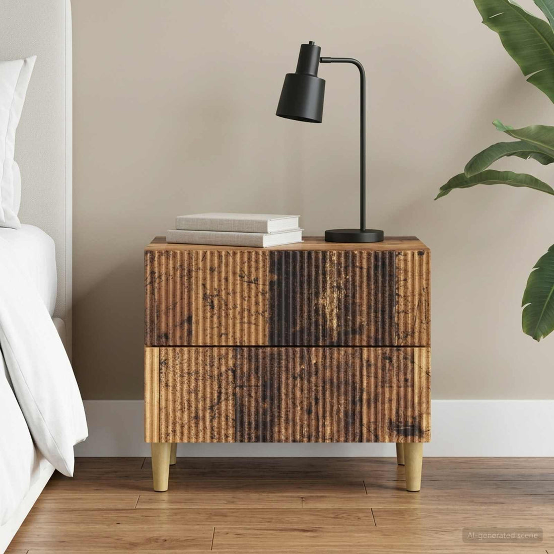 vidaXL Armario de Noche con cajón Madera envejecida 62 x 34,5 x 48 cm