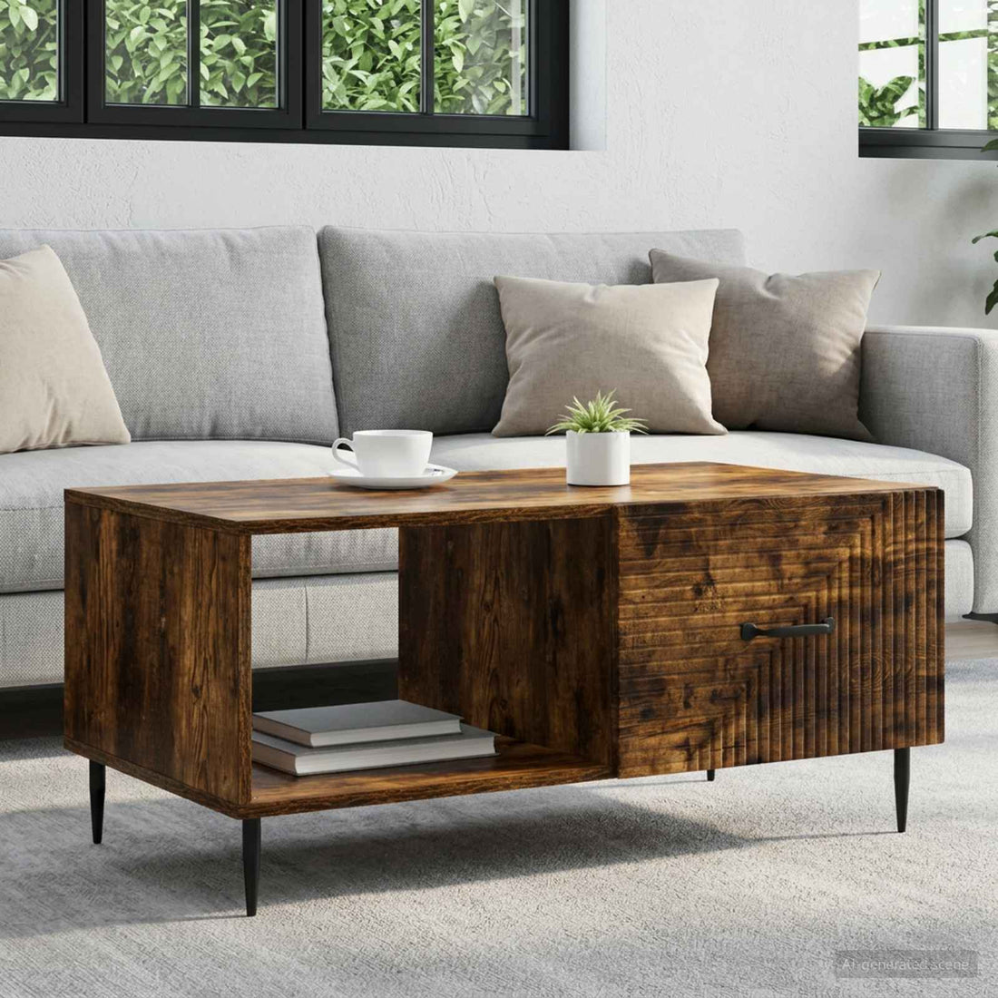 vidaXL Mesa de Café Roble Ahumado 90 x 50 x 40 cm Madera de Ingeniería