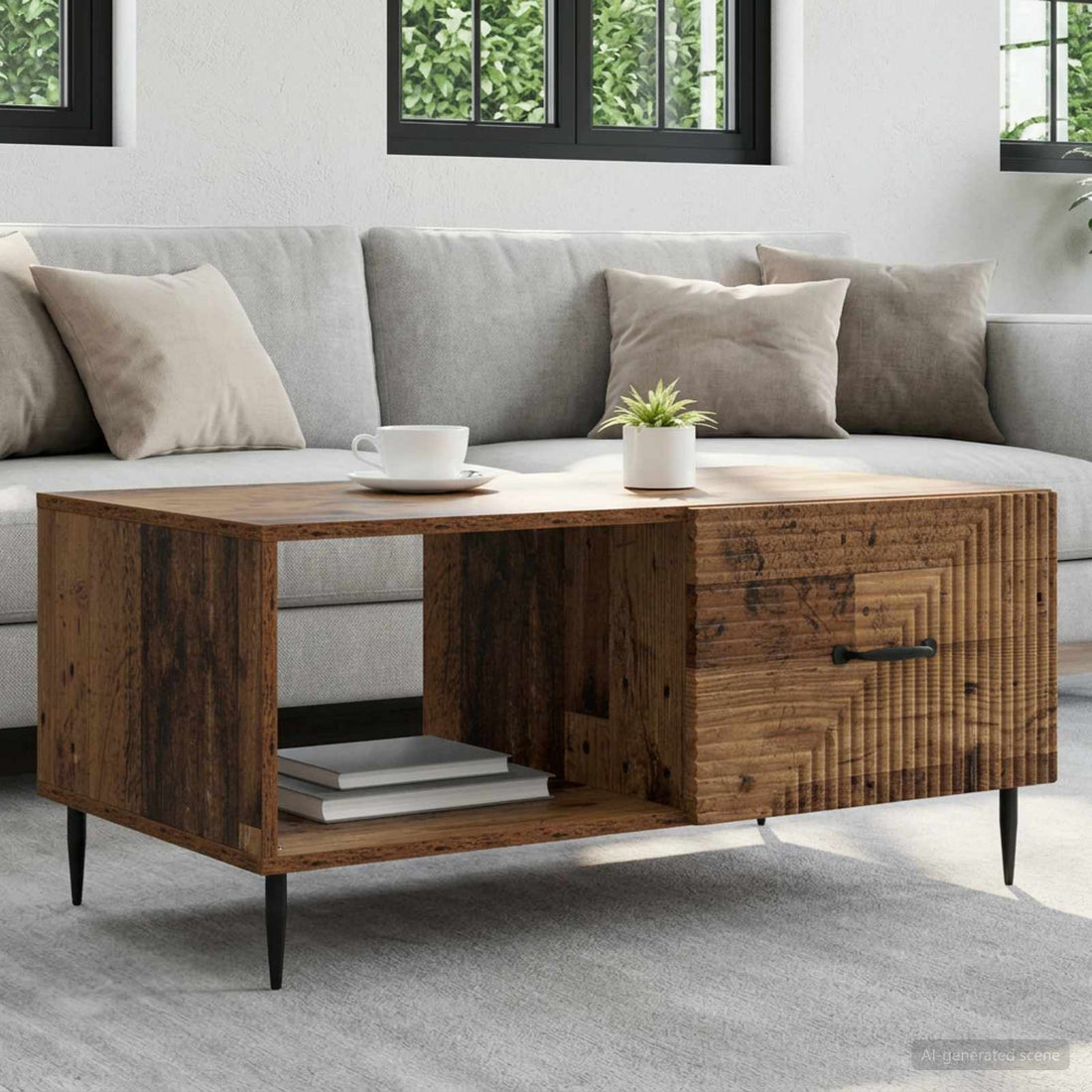 vidaXL Mesa de Café Madera envejecida 90 x 50 x 40 cm
