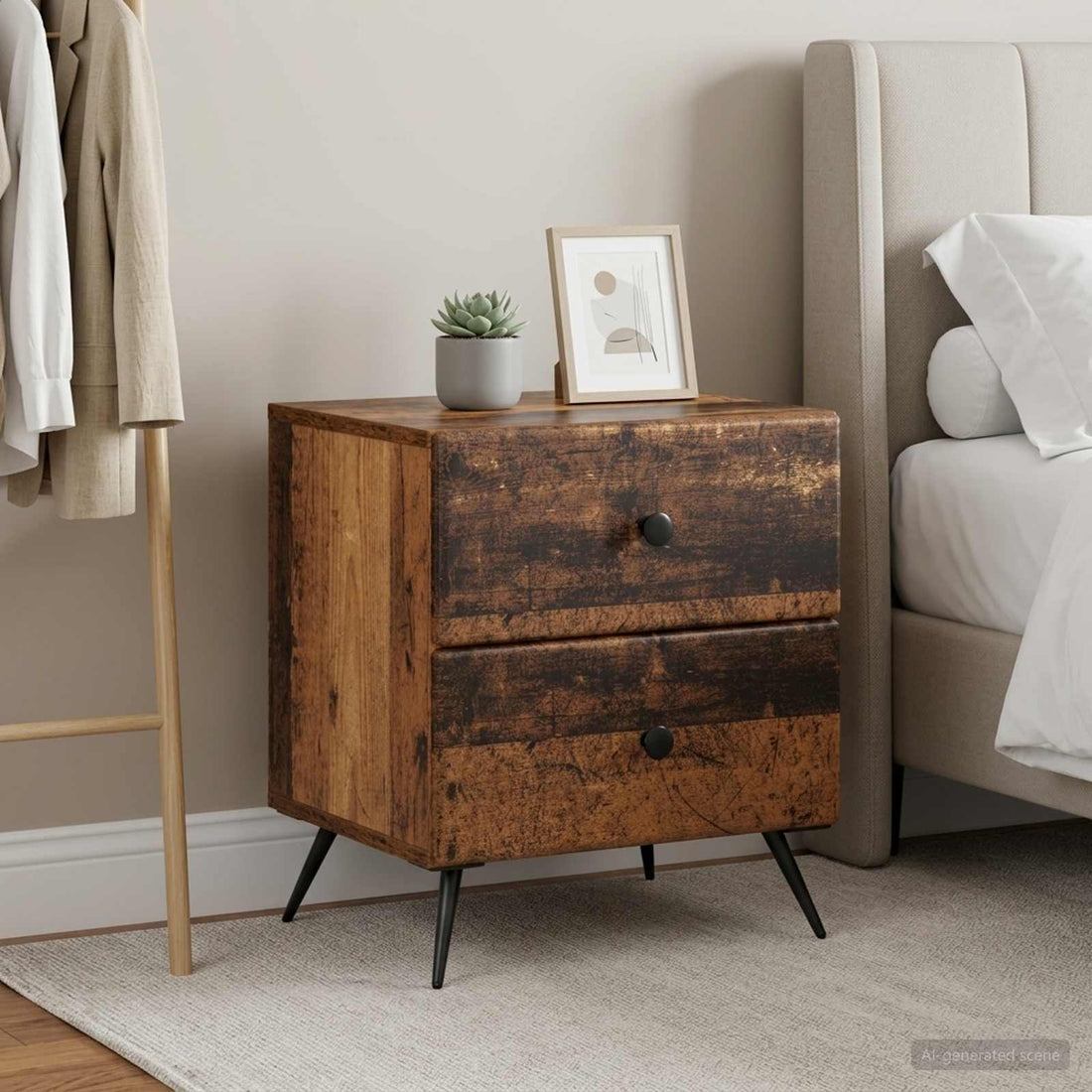 vidaXL Armario de Noche 2 uds. Madera envejecida 43 x 34,5 x 47,5 cm
