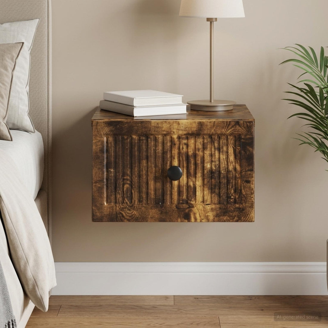 vidaXL Mesita de Noche de Pared Roble Ahumado 33 x 34,5 x 20 cm