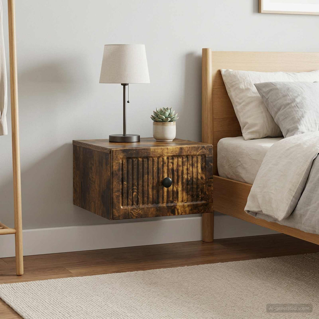 vidaXL Mesita de Noche de Pared 2 uds. Roble Ahumado 33 x 34,5 x 20 cm