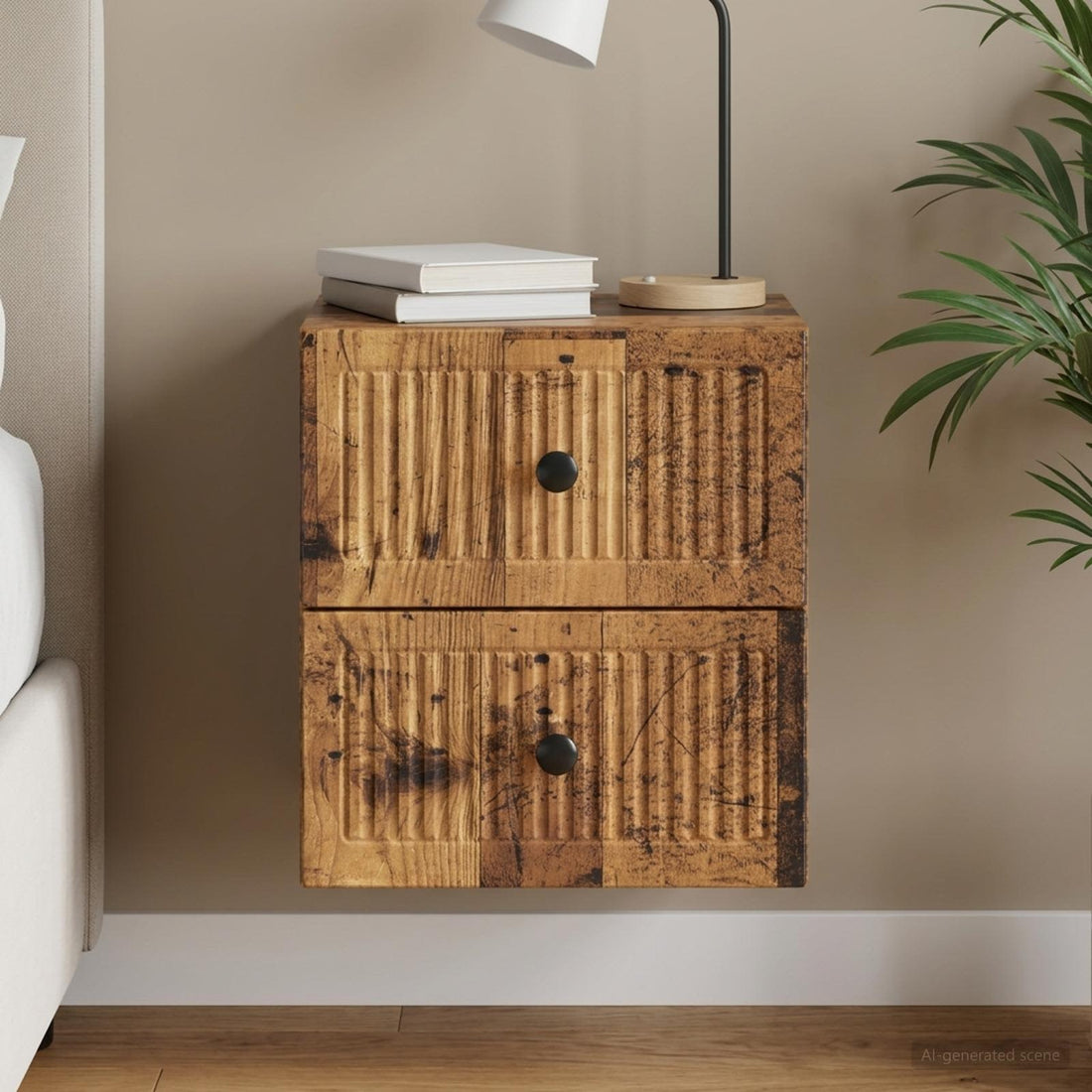 vidaXL Mesita de Noche de Pared Madera envejecida 33 x 34,5 x 40 cm