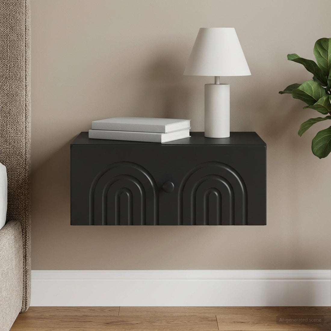 vidaXL Mesita de Noche de Pared Negro 49 x 34,5 x 20 cm