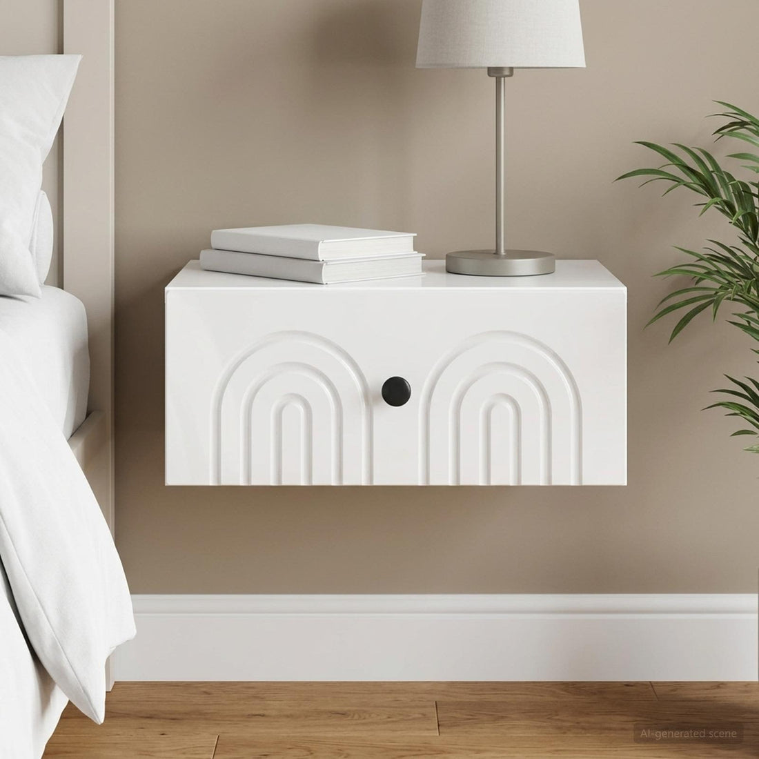 vidaXL Mesita de Noche de Pared Brillante 49 x 34,5 x 20 cm