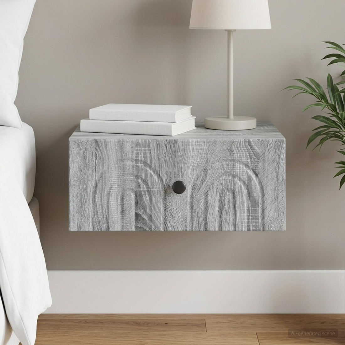 vidaXL Mesita de Noche de Pared Gris Sonoma 49 x 34,5 x 20 cm