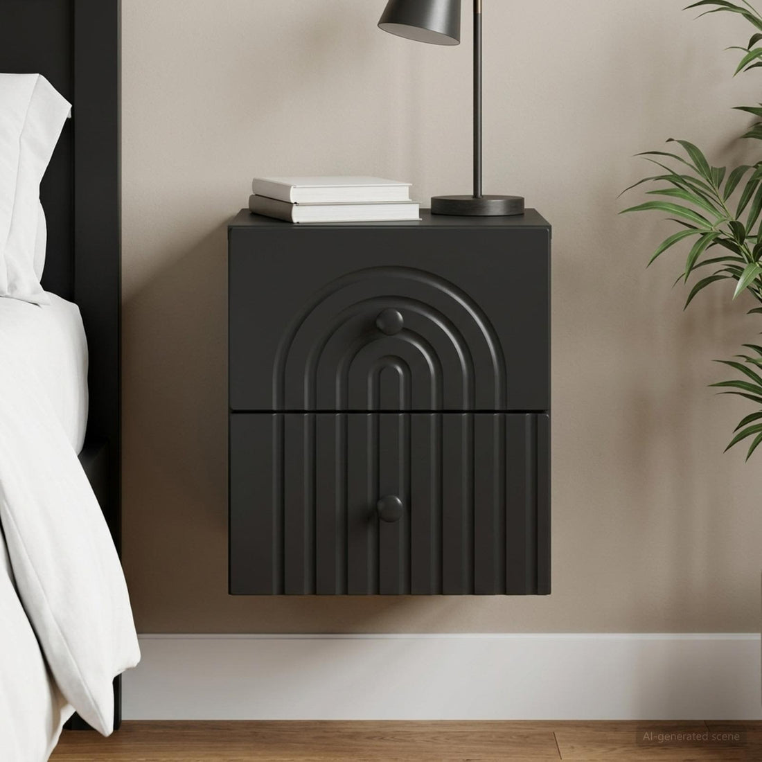 vidaXL Mesita de Noche de Pared con cajón Negro 33 x 34,5 x 40 cm