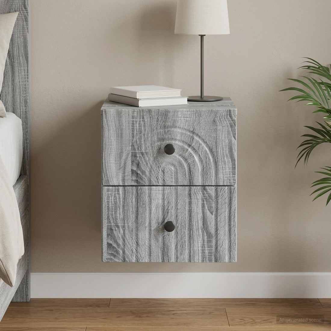 vidaXL Mesita de Noche de Pared Gris Sonoma 33 x 34,5 x 40 cm