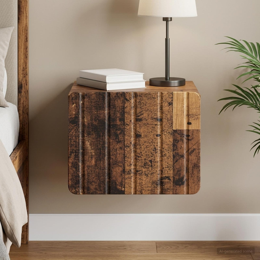 vidaXL Mesita de Noche de Pared Madera envejecida 33 x 34,5 x 24 cm