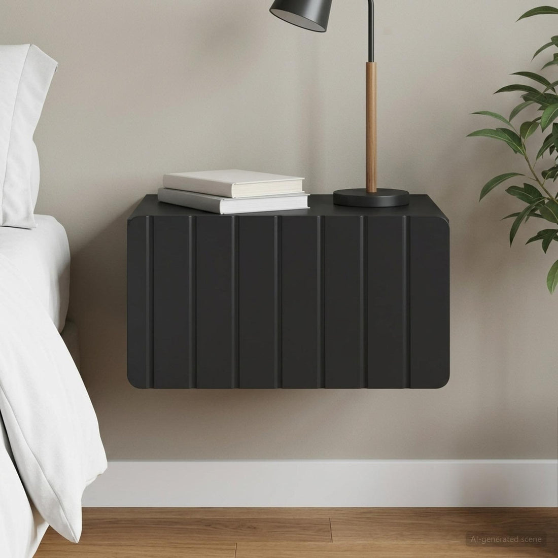 vidaXL Mesita de Noche de Pared con cajón Negro 49 x 34,5 x 24 cm