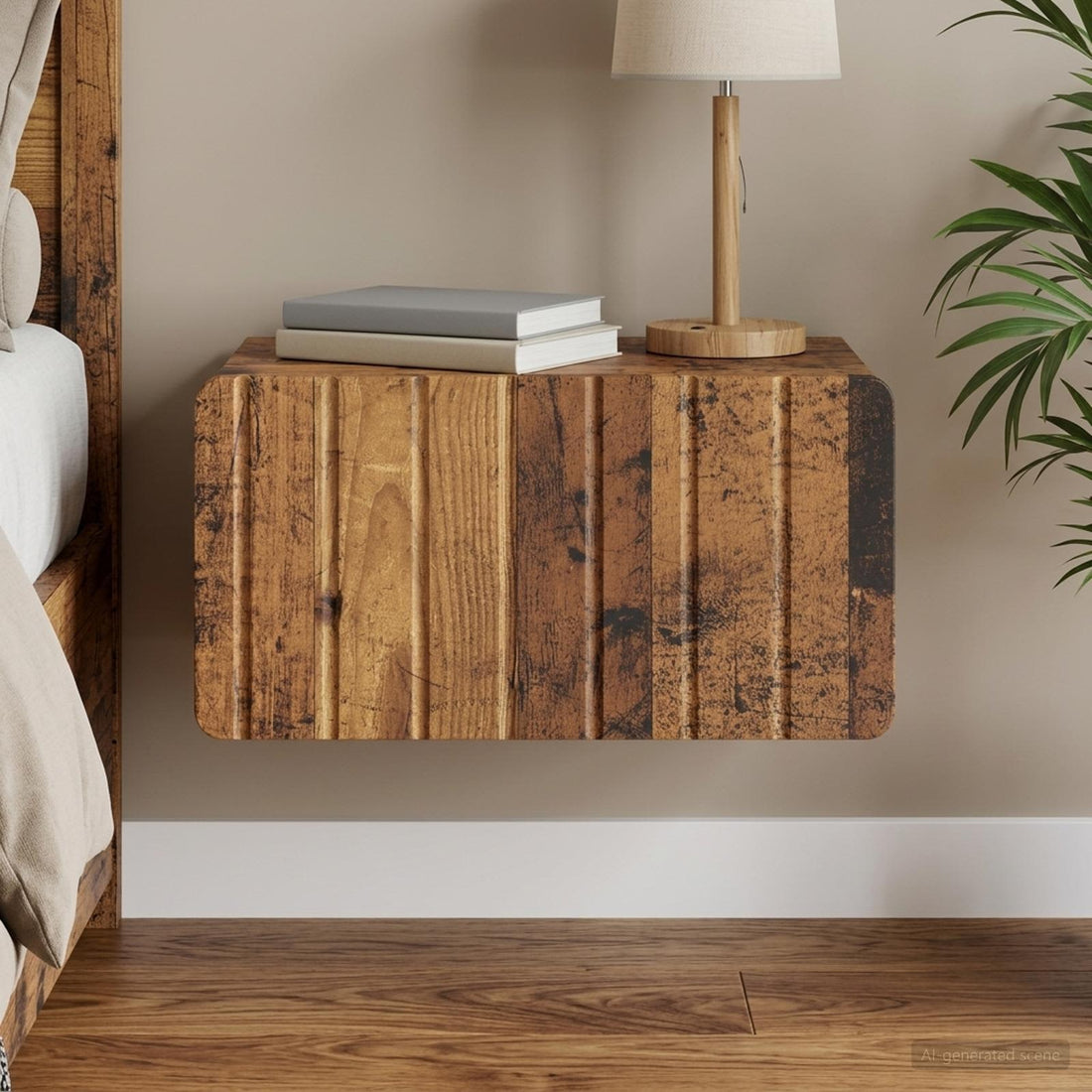 vidaXL Mesita de Noche de Pared Madera envejecida 49 x 34,5 x 24 cm