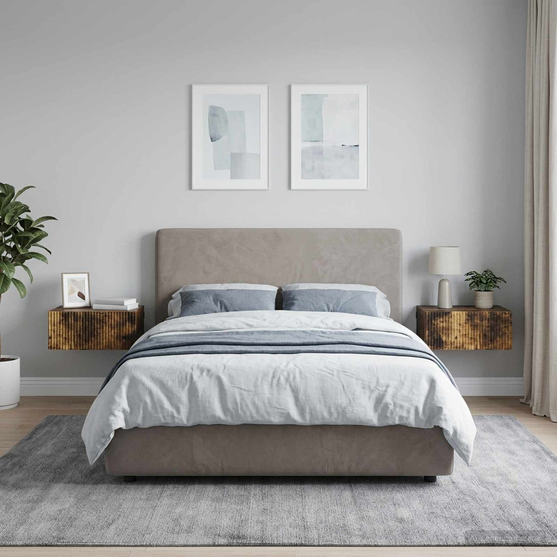 vidaXL Mesita de Noche de Pared 2 uds. Roble Ahumado 49 x 34,5 x 20 cm