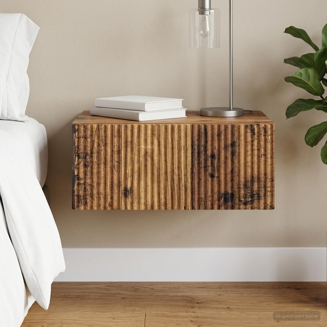 vidaXL Mesita de Noche de Pared Madera envejecida 49 x 34,5 x 20 cm