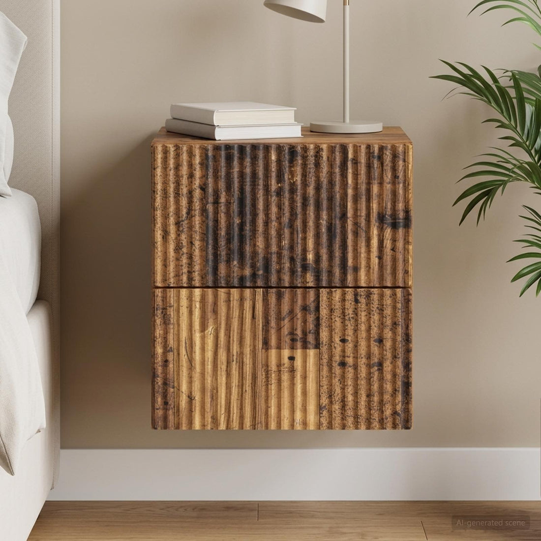vidaXL Mesita de Noche de Pared Madera envejecida 33 x 34,5 x 40 cm