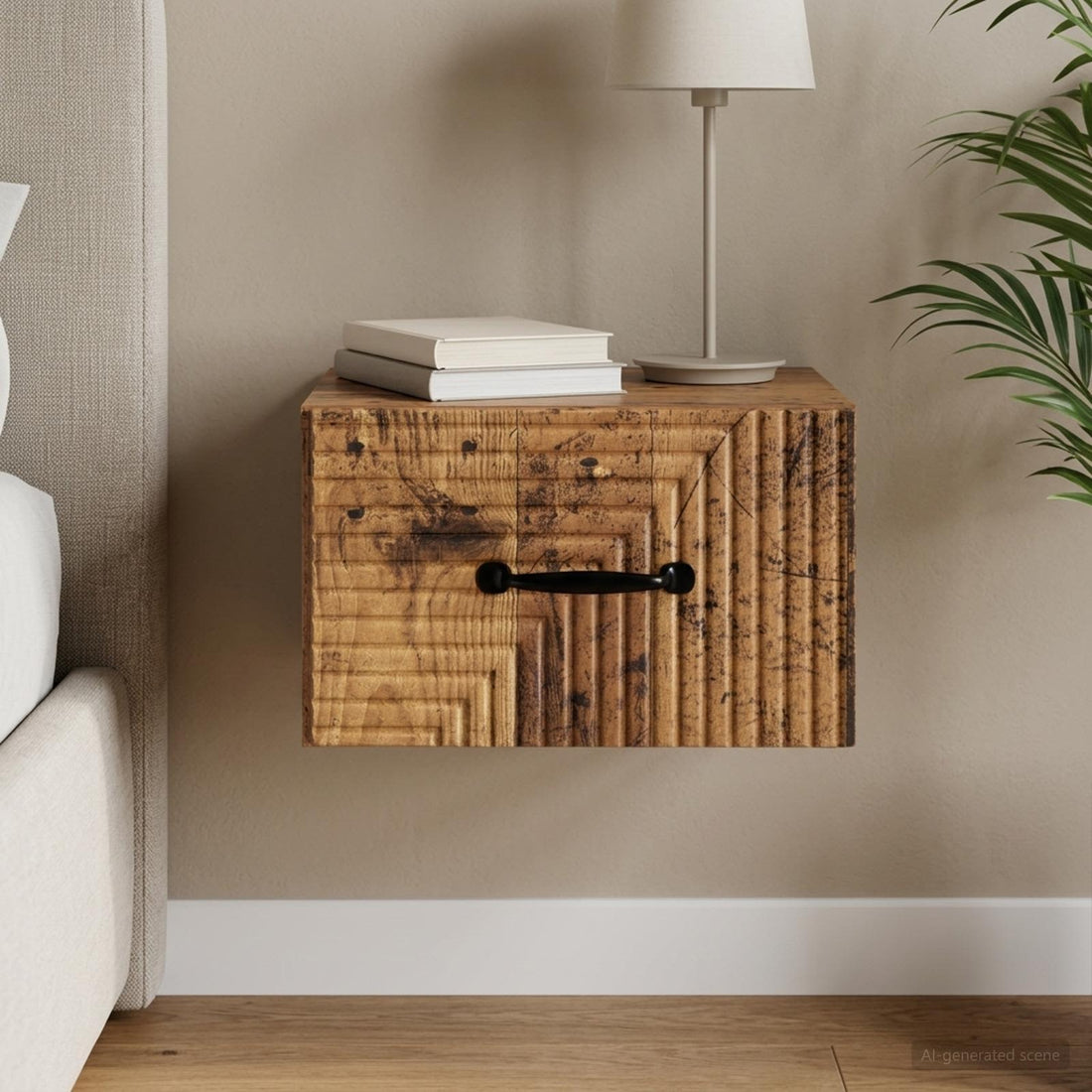 vidaXL Mesita de Noche de Pared Madera envejecida 34,5 x 33 x 20 cm