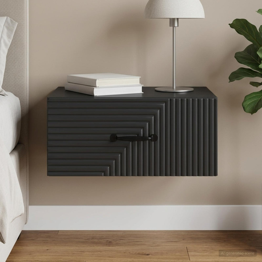 vidaXL Mesita de Noche de Pared Negro 49 x 34,5 x 20 cm
