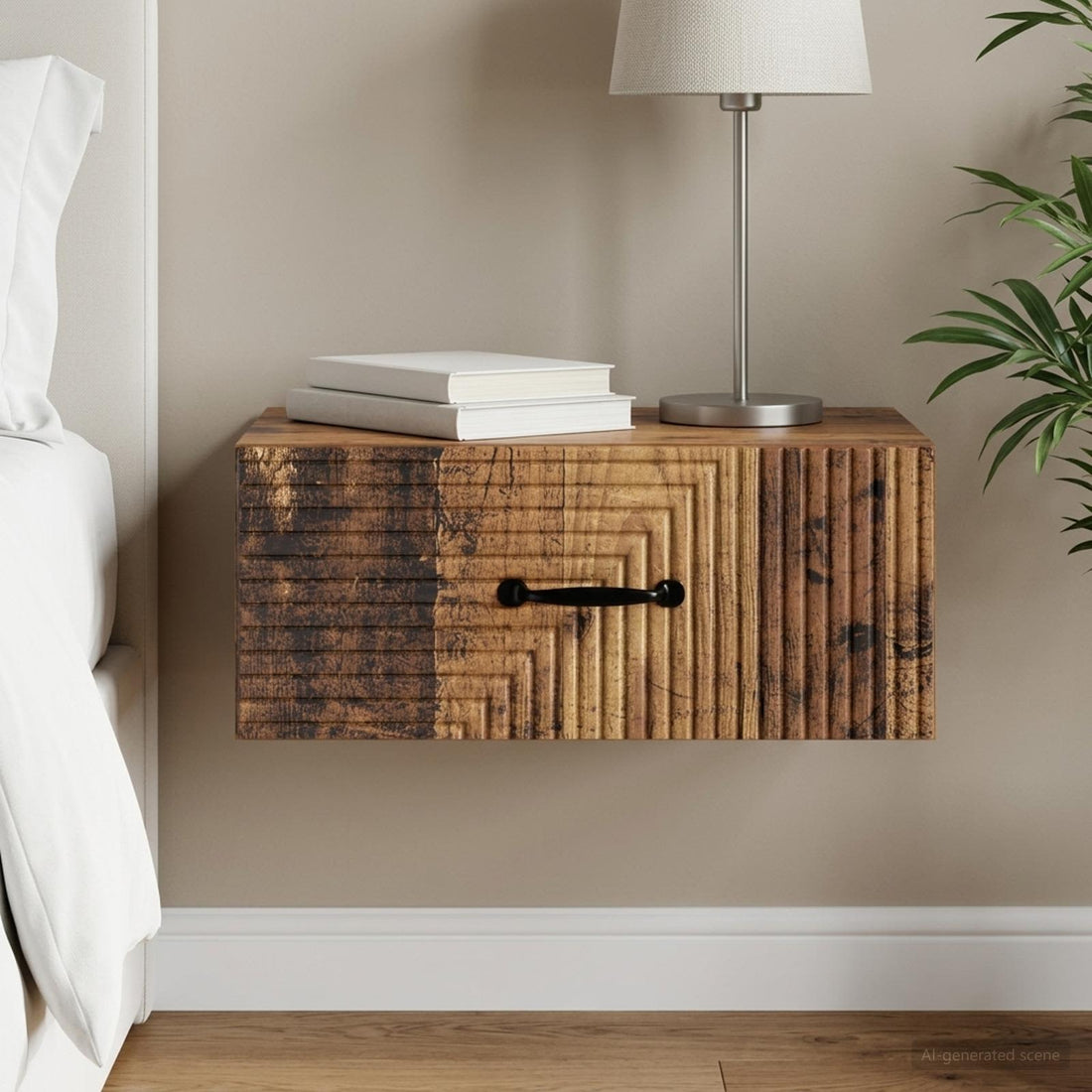 vidaXL Mesita de Noche de Pared Madera envejecida 49 x 34,5 x 20 cm
