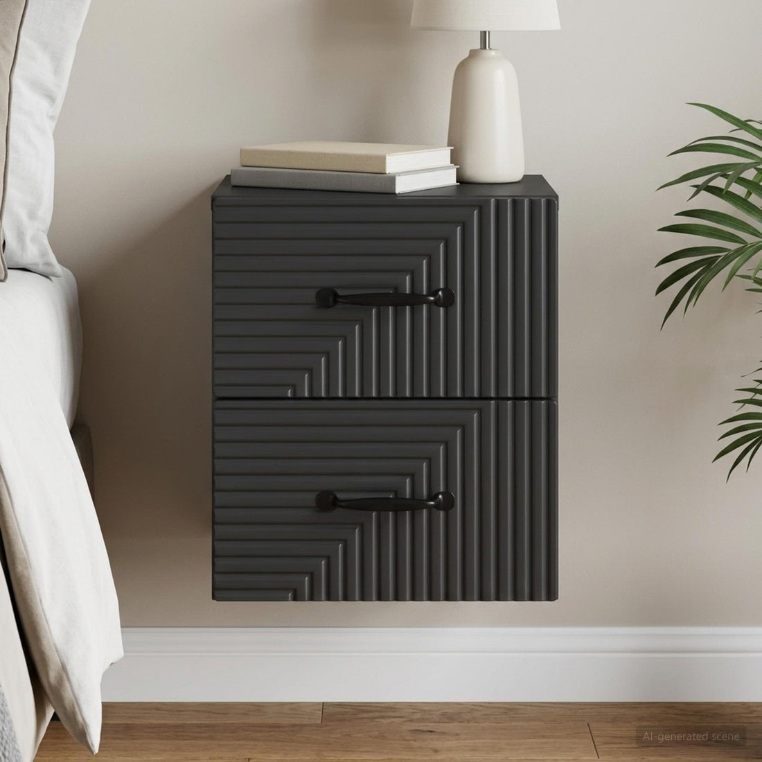 vidaXL Mesita de Noche de Pared con cajón Negro 34,5 x 33 x 40 cm