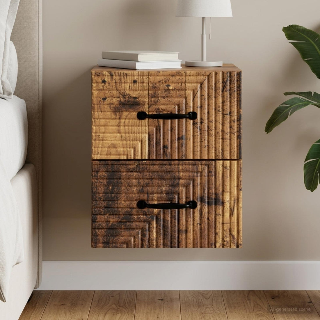 vidaXL Mesita de Noche de Pared Madera envejecida 34,5 x 33 x 40 cm
