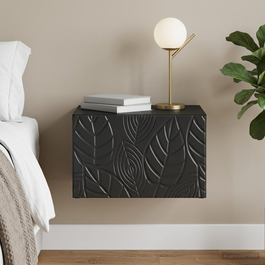 vidaXL Mesita de Noche de Pared Negro 49 x 34,5 x 20 cm