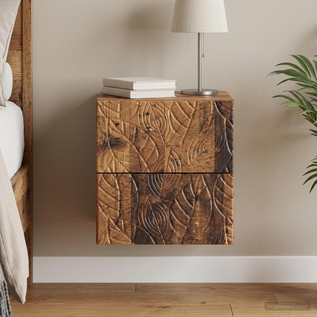 vidaXL Mesita de Noche de Pared Madera envejecida 34,5 x 33 x 40 cm