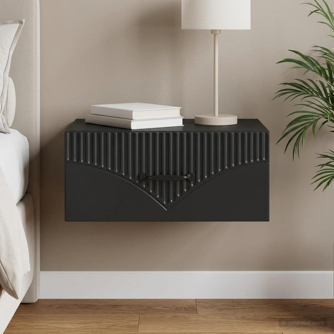 vidaXL Mesita de Noche de Pared con cajón Negro 49 x 34,5 x 20 cm