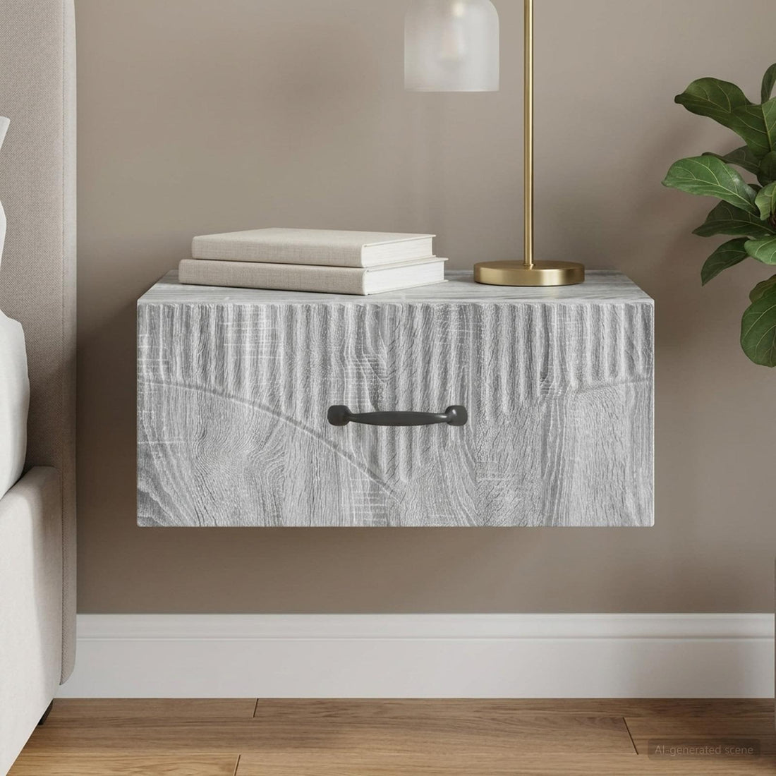 vidaXL Mesita de Noche de Pared Gris Sonoma 49 x 34,5 x 20 cm