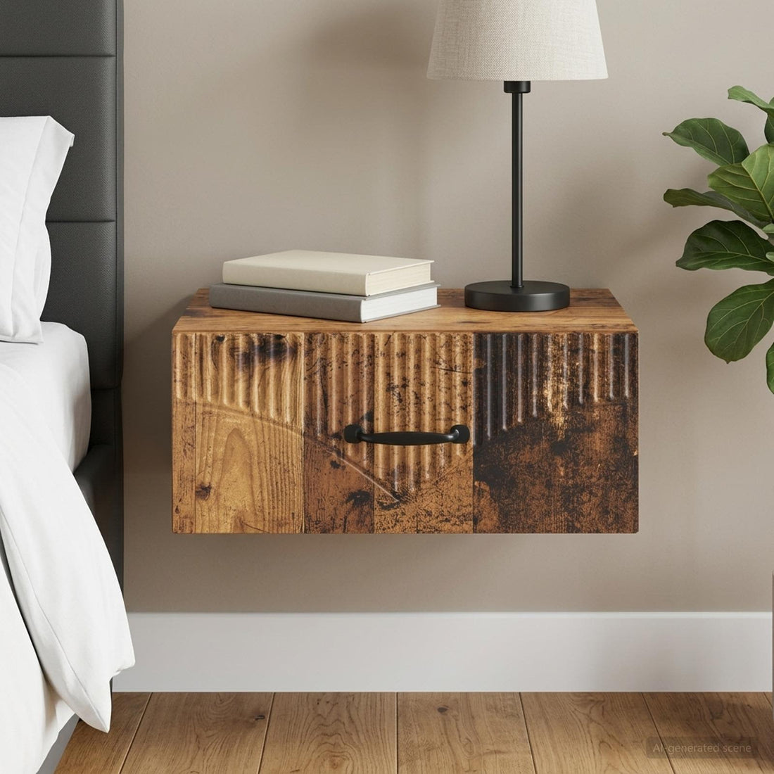 vidaXL Mesita de Noche de Pared Madera envejecida 49 x 34,5 x 20 cm
