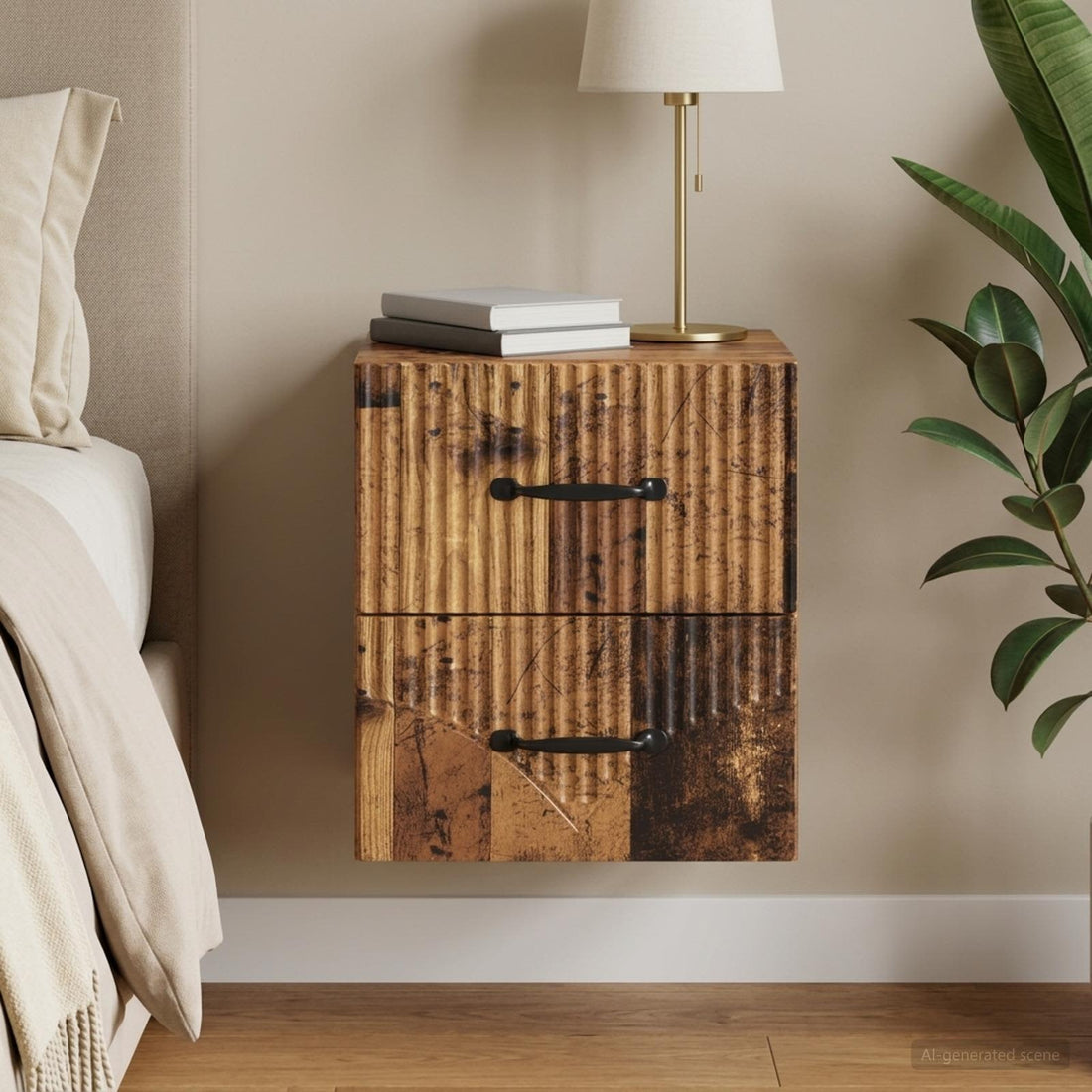 vidaXL Mesita de Noche de Pared Madera envejecida 34,5 x 33 x 40 cm
