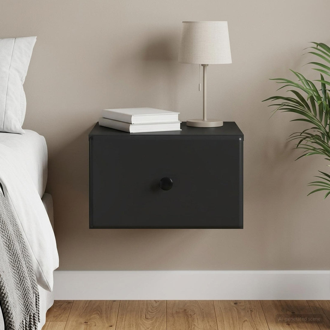 vidaXL Mesita de Noche de Pared con cajón Negro 34,5 x 33 x 20 cm