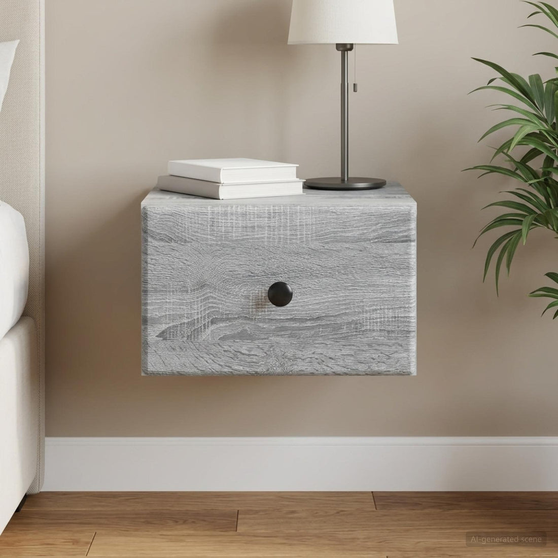 vidaXL Mesita de Noche de Pared Gris Sonoma 34,5 x 33 x 20 cm
