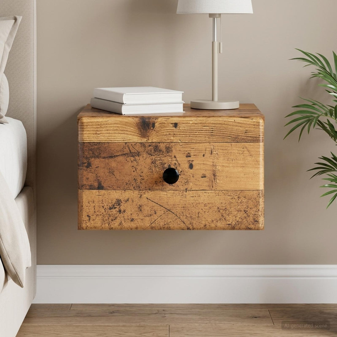 vidaXL Mesita de Noche de Pared Madera envejecida 34,5 x 33 x 20 cm