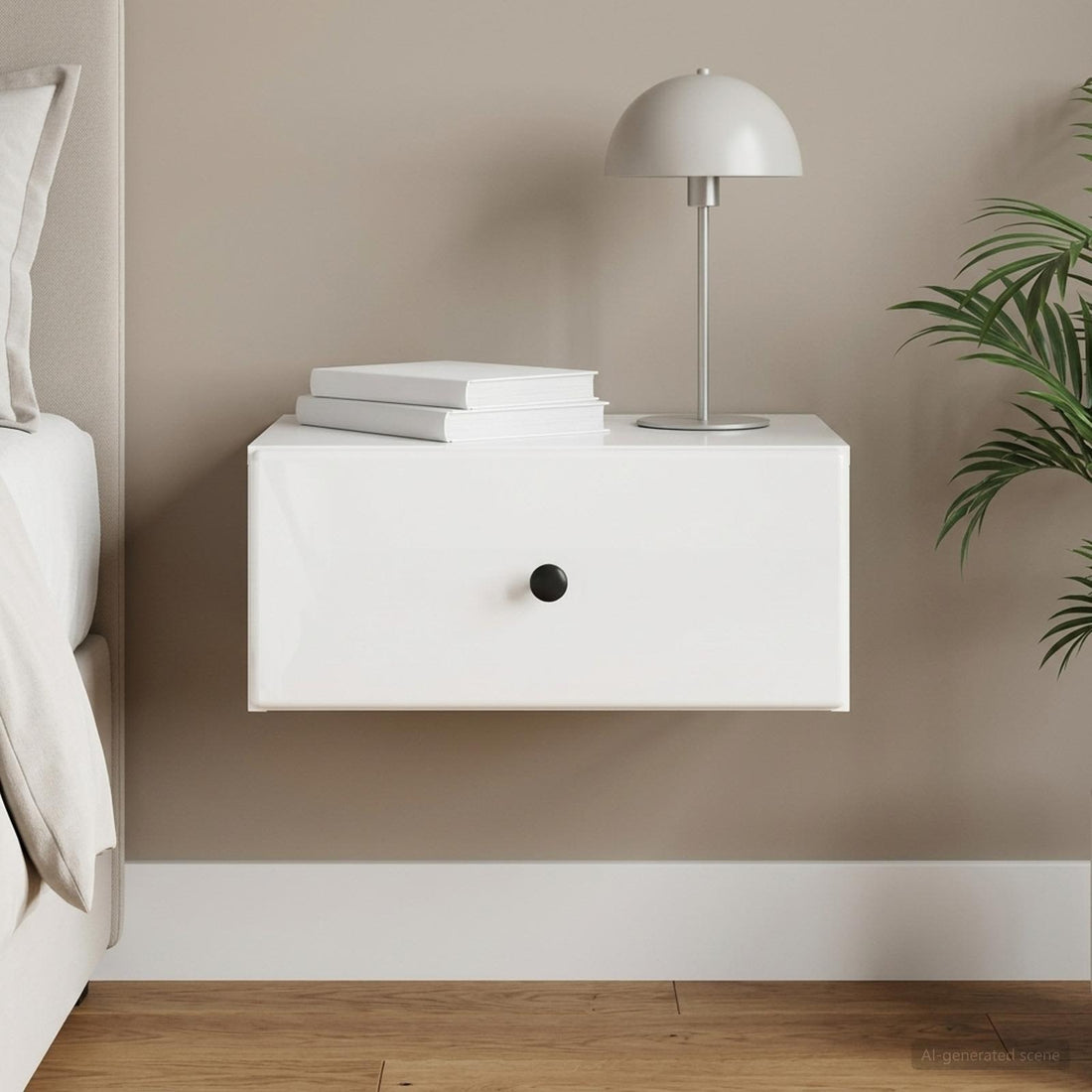 vidaXL Mesita de Noche de Pared con cajón Brillante 49 x 34,5 x 20 cm