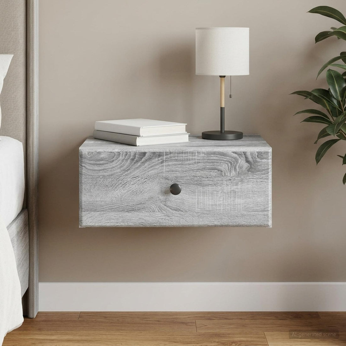 vidaXL Mesita de Noche de Pared Gris Sonoma 49 x 34,5 x 20 cm