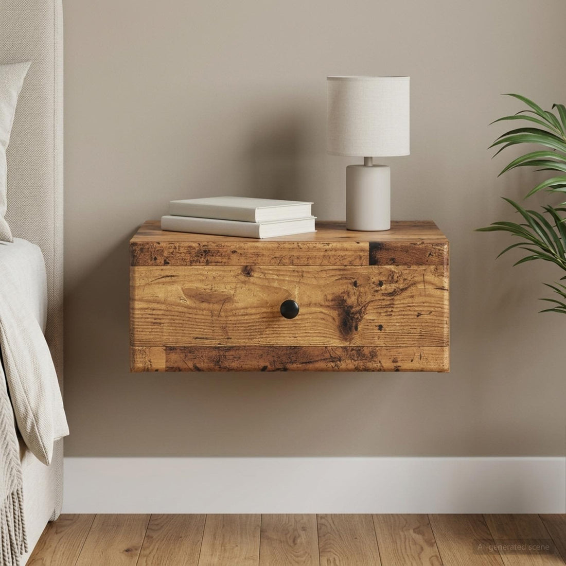 vidaXL Mesita de Noche de Pared Madera envejecida 49 x 34,5 x 20 cm