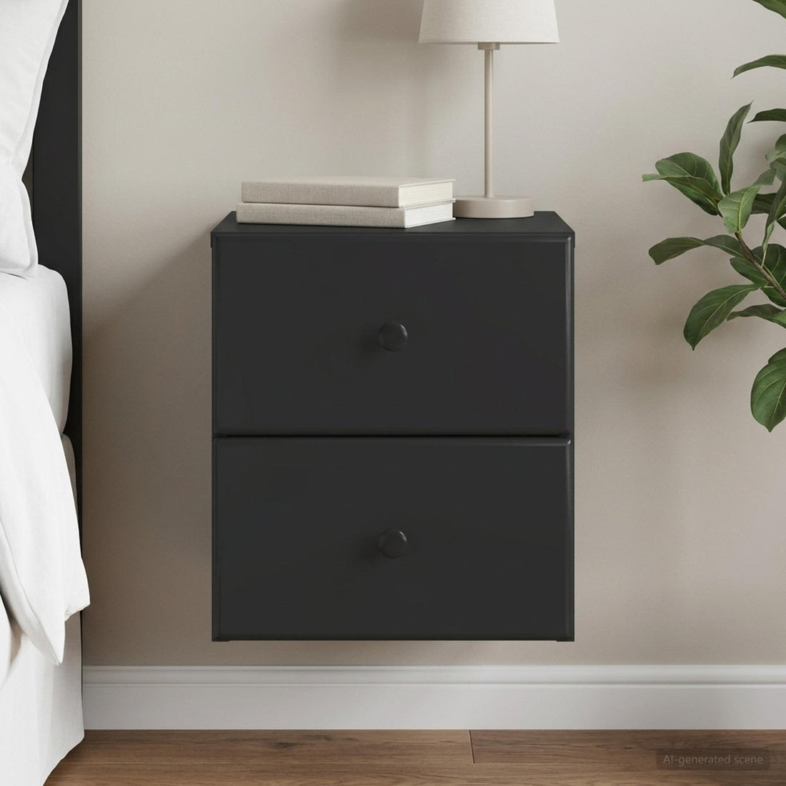 vidaXL Mesita de Noche de Pared con cajón Negro 34,5 x 33 x 40 cm