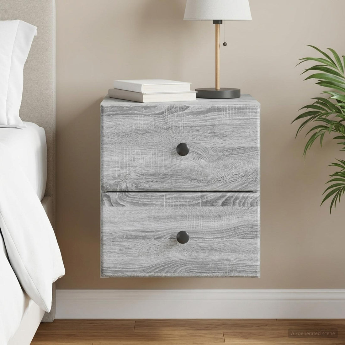 vidaXL Mesita de Noche de Pared Gris Sonoma 34,5 x 33 x 40 cm