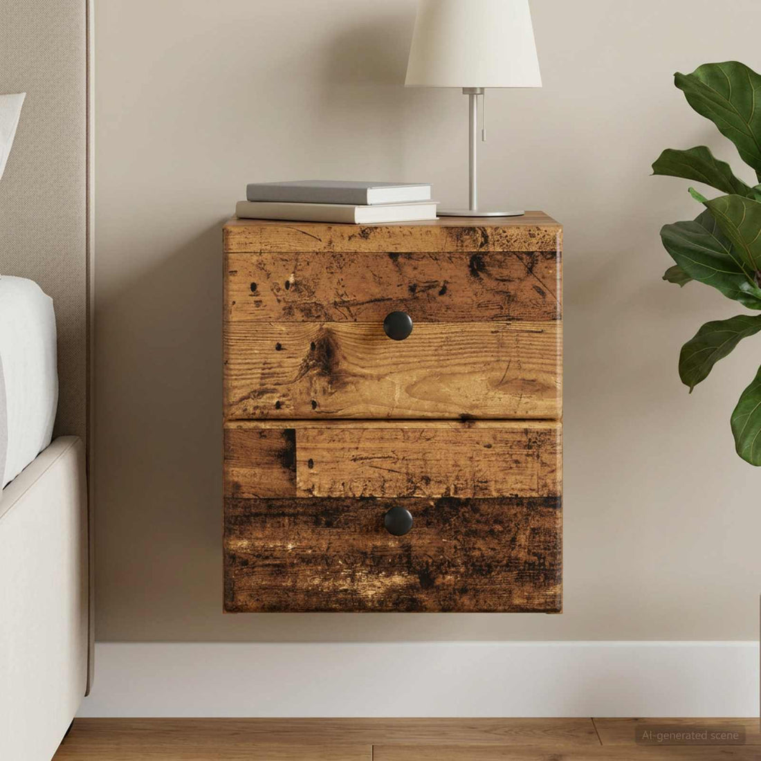 vidaXL Mesita de Noche de Pared Madera envejecida 34,5 x 33 x 40 cm