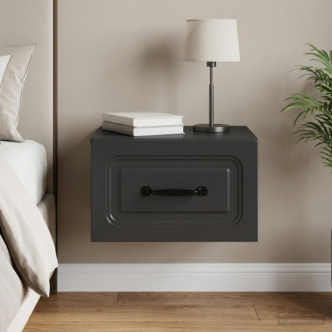 vidaXL Mesita de Noche de Pared con cajón Negro 34,5 x 33 x 20 cm